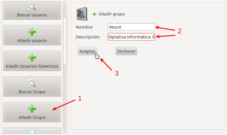 Secuencia de pasos para crear un grupo nuevo